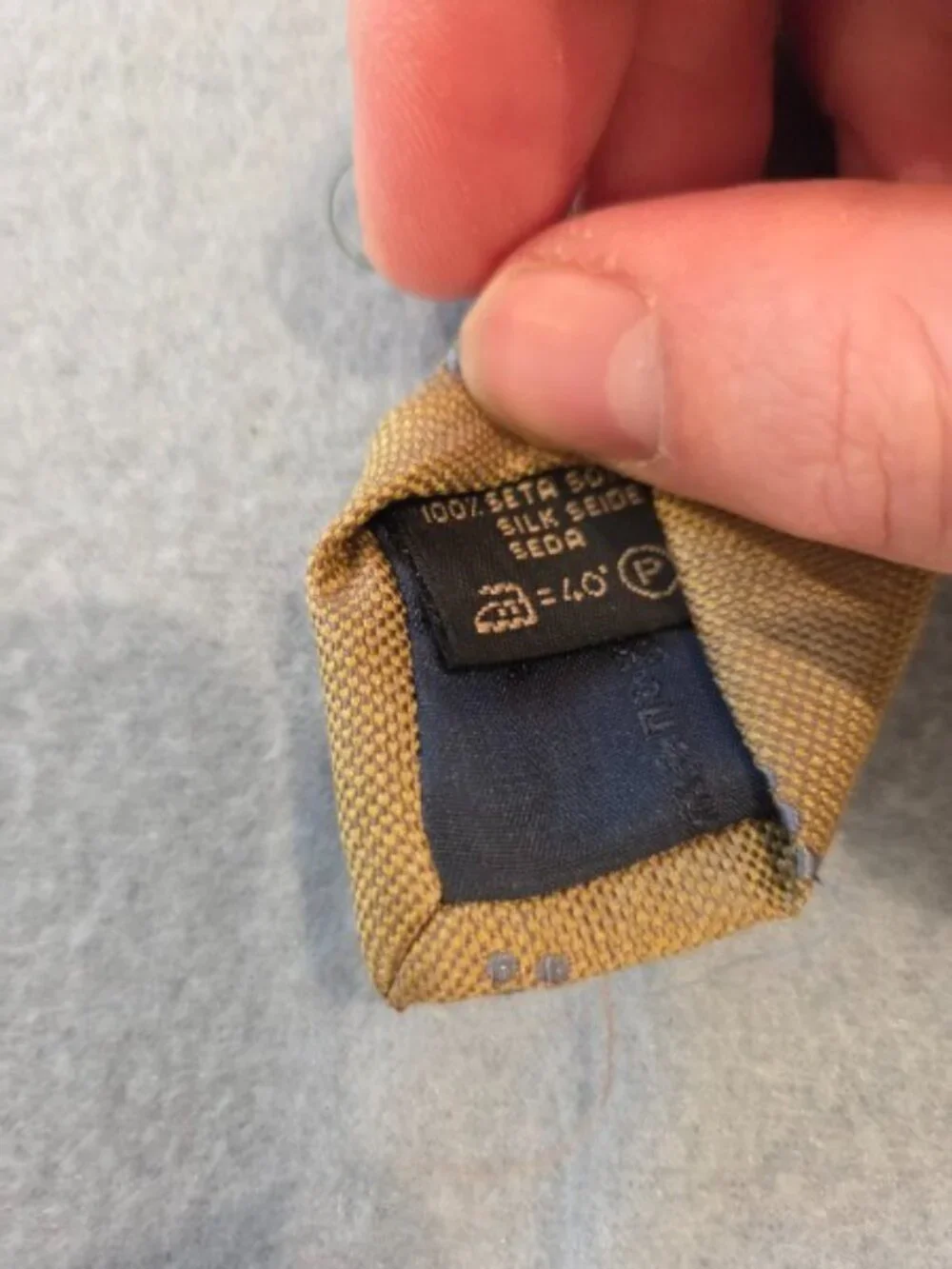 Ermenegildo Zegna Men's Silk Yellow/Brown Mustard Color Tie w/ 6 Blue Dots 3.55